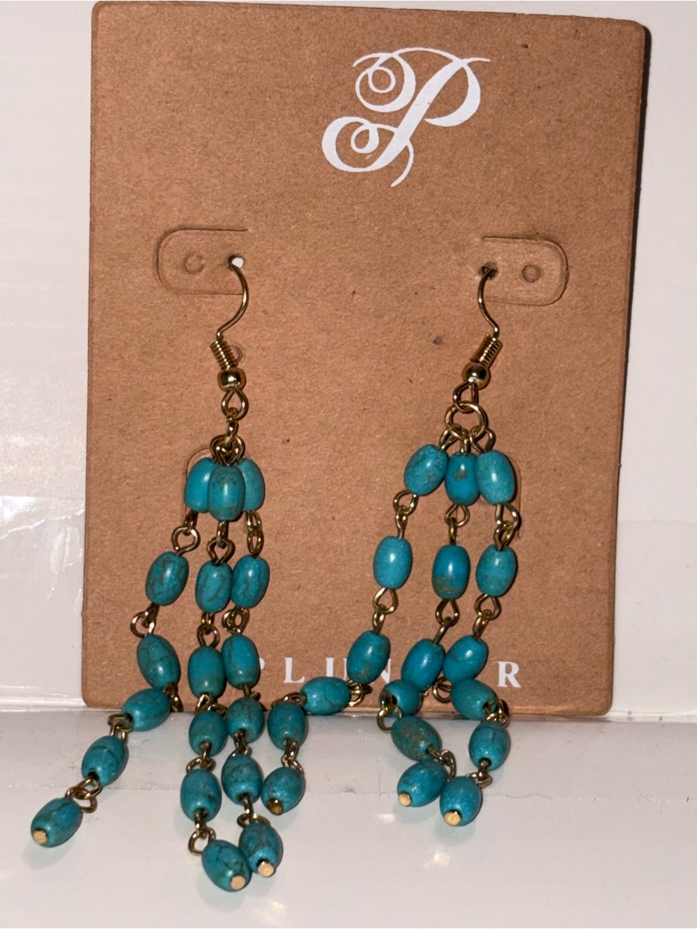 Plunder Turquoise Beaded Dangle Earrings with Gold-Tone Chain